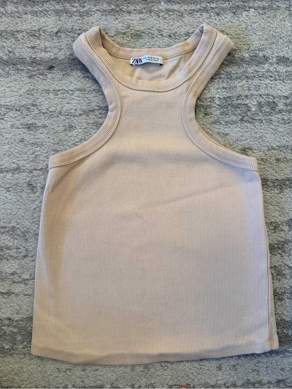 ZARA Light Beige Stretch Ribbed Racerback Tank